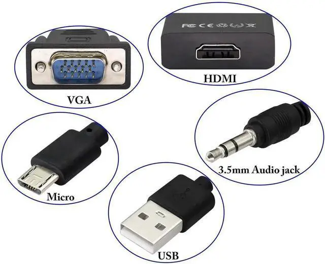 Alt view image 4 of 7 - VGA to HDMI Converter Adapter, VGA Male to HDMI Female 1080P Audio Video Adapter with Audio Cable & USB Power Cable, Compatible with Computer, Laptop, Projector, HDTV, Black