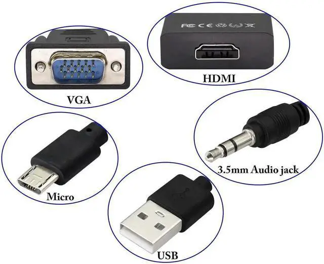 Alt view image 6 of 7 - VGA Male to HDMI Female Converter Adapter 1080P, Analog VGA to Digital HDMI Audio Video Adapter with Audio Cable & USB Power Cable, for Computer, Laptop, Projector, HDTV, Black