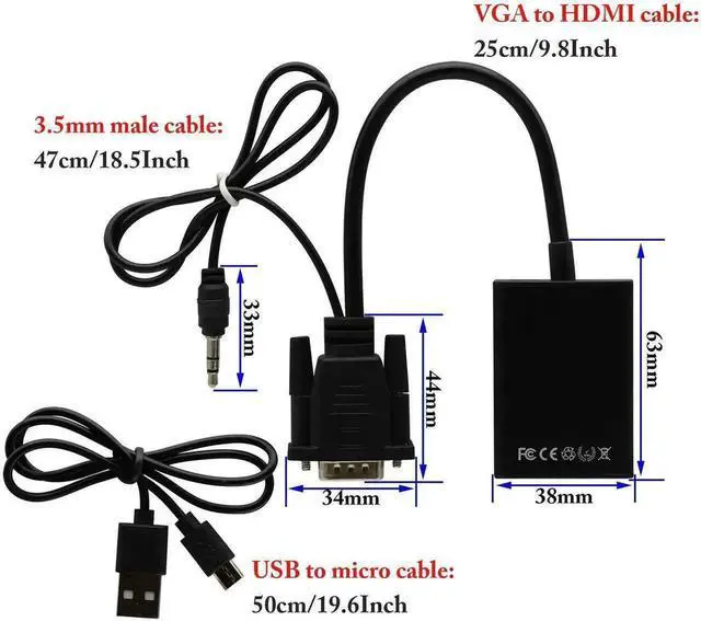 Alt view image 3 of 7 - VGA Male to HDMI Female Converter Adapter 1080P, Analog VGA to Digital HDMI Audio Video Adapter with Audio Cable & USB Power Cable, for Computer, Laptop, Projector, HDTV, Black