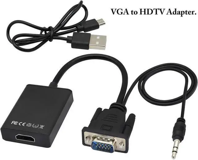 Alt view image 7 of 7 - VGA Male to HDMI Female Converter Adapter 1080P, Analog VGA to Digital HDMI Audio Video Adapter with Audio Cable & USB Power Cable, for Computer, Laptop, Projector, HDTV, Black