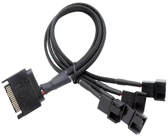 Main image of 1 to 4 SATA Fan Splitter Cable 27cm(10.6 Inch), 15 Pin SATA to 3 Pin / 4 Pin 12V PC Case Cooling Fan Power Adapter Extension Cord