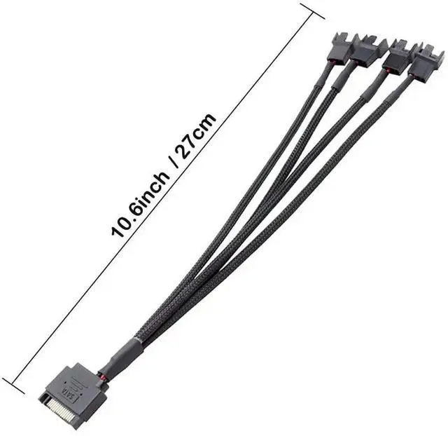 Alt view image 4 of 6 - 1 to 4 SATA Fan Splitter Cable 27cm(10.6 Inch), 15 Pin SATA to 3 Pin / 4 Pin 12V PC Case Cooling Fan Power Adapter Extension Cord
