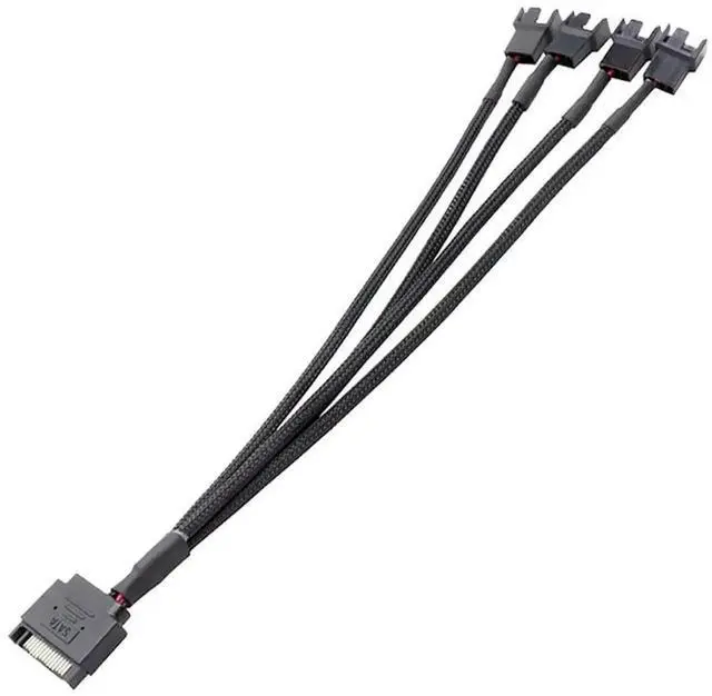 Alt view image 5 of 6 - 1 to 4 SATA Fan Splitter Cable 27cm(10.6 Inch), 15 Pin SATA to 3 Pin / 4 Pin 12V PC Case Cooling Fan Power Adapter Extension Cord