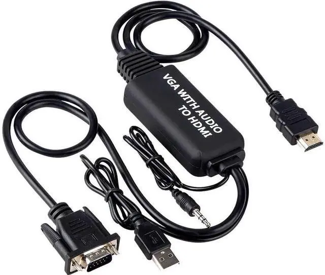 Main image of 4FT VGA to HDMI Male to Male Cable with Audio, Analog VGA to Digital HDMI Converter Cord, Connect VGA Output PC Laptop to HDMI Monitor, Display, HDTV