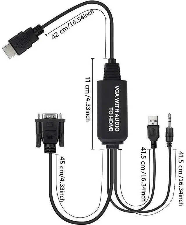 Alt view image 6 of 7 - 4FT VGA to HDMI Male to Male Cable with Audio, Analog VGA to Digital HDMI Converter Cord, Connect VGA Output PC Laptop to HDMI Monitor, Display, HDTV