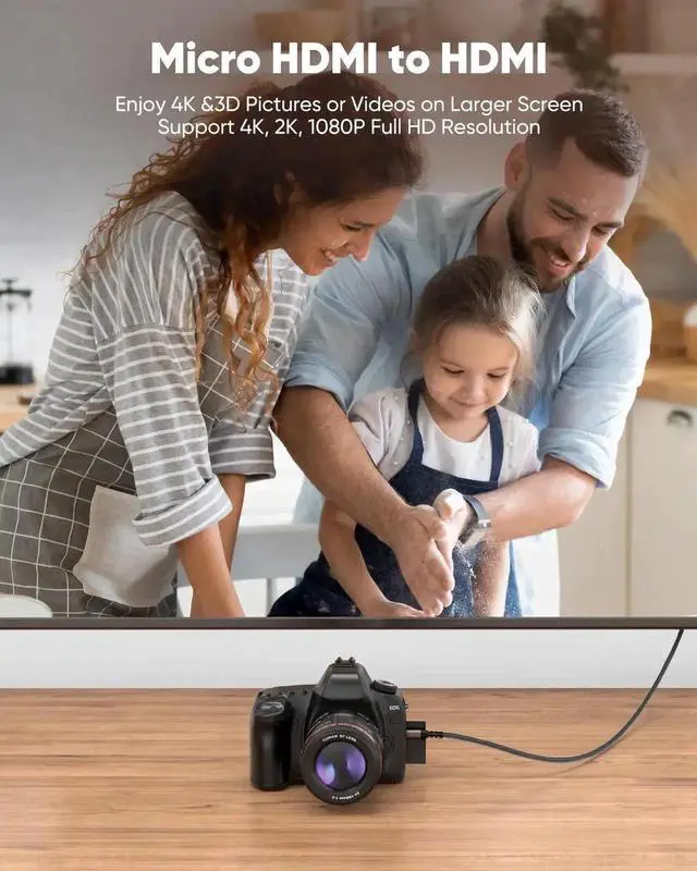 Alt view image 6 of 7 - 4K Micro HDMI to HDMI Cable 6 FT, Nylon Braided Micro Male to HDMI Male Cord, HDMI 2.0 4K@60Hz 2K@165Hz 18Gbps Adapter for Laptop Camera Monitor, Black