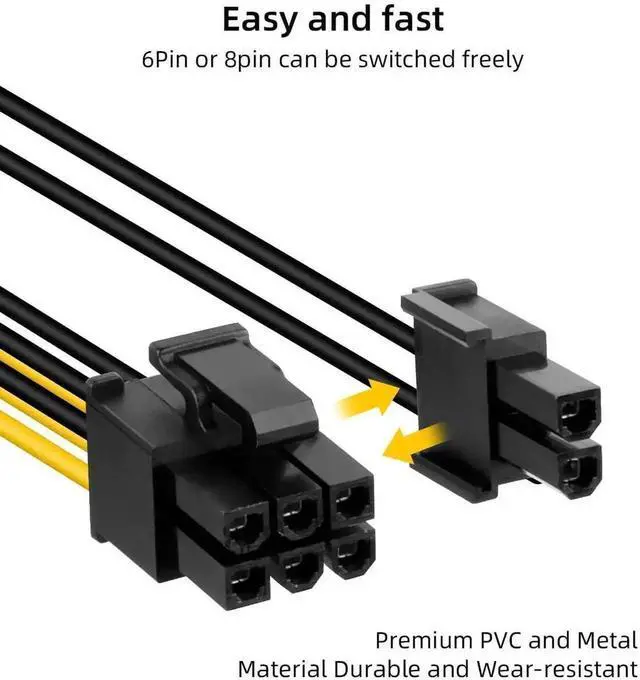 Alt view image 7 of 7 - Dual SATA 15Pin to 8-Pin (6+2) PCIe Power Cable 1M, Male to Male SATA to PCI-E GPU Power Cord for Computer Graphics Card, 3 Pack
