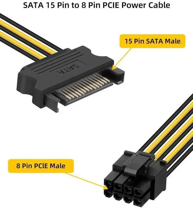 Alt view image 2 of 7 - Dual SATA 15Pin to 8-Pin (6+2) PCIe Power Cable 1M, Male to Male SATA to PCI-E GPU Power Cord for Computer Graphics Card, 3 Pack