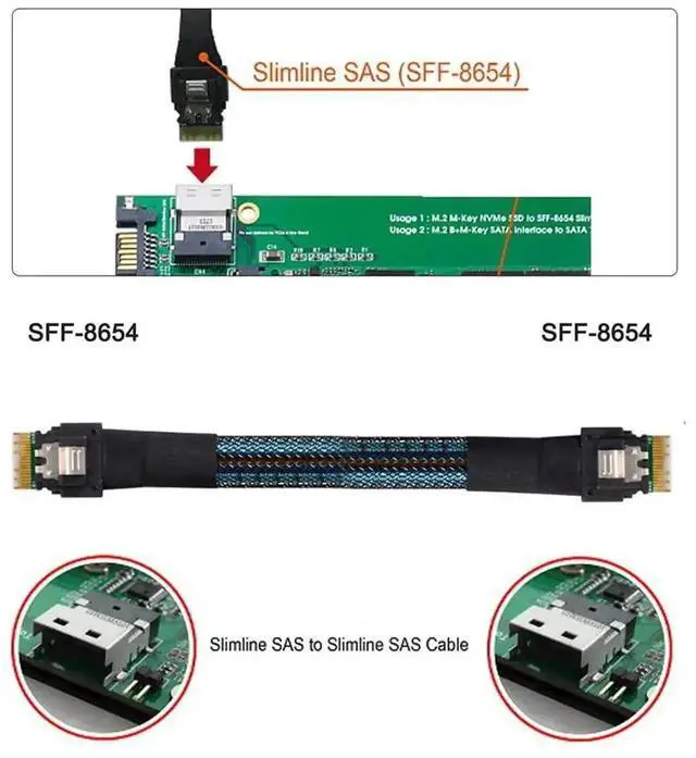 Alt view image 3 of 7 - PCI-E Slimline SAS 4.0 SFF-8654 4i 38pin Host to SFF-8654 Slim SAS Target Cable, 40cm High-Speed Storage Interconnect Cable
