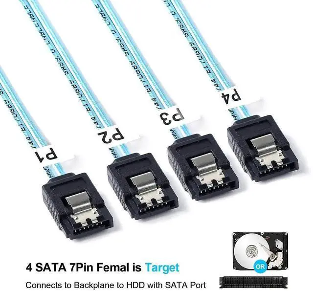 Alt view image 2 of 5 - 0.5M Mini SAS to SATA Forward Breakout Cable, SFF-8087 to SATA Cable, SFF8087 SAS Controller to Hard Drive 1.6FT