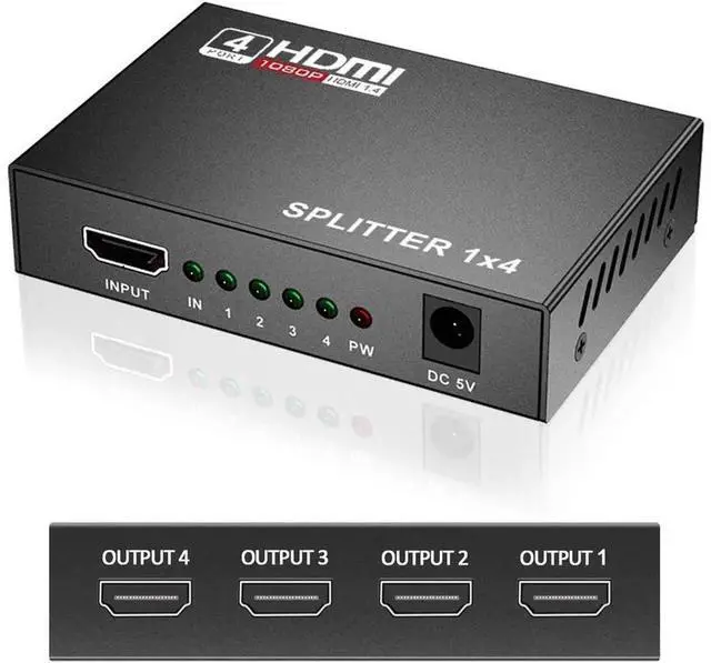 Main image of 1 in 4 Out HDMI Splitter 1x4, HDMI Audio Video Distributor Box Supports 4K 2K 1080P 3D, Mirror Duplicate Screen for HDTV Monitor Projector
