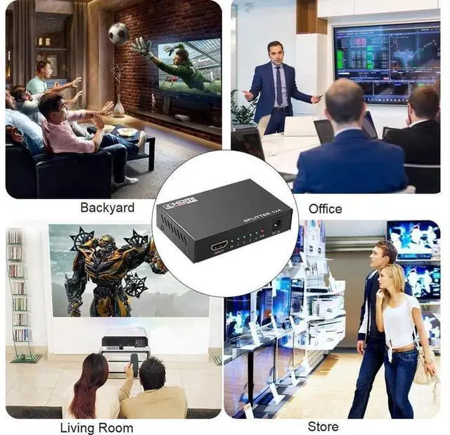 Alt view image 5 of 7 - 1 in 4 Out HDMI Splitter 1x4, HDMI Audio Video Distributor Box Supports 4K 2K 1080P 3D, Mirror Duplicate Screen for HDTV Monitor Projector