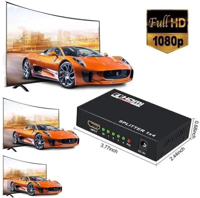 Alt view image 6 of 7 - 1 in 4 Out HDMI Splitter 1x4, HDMI Audio Video Distributor Box Supports 4K 2K 1080P 3D, Mirror Duplicate Screen for HDTV Monitor Projector