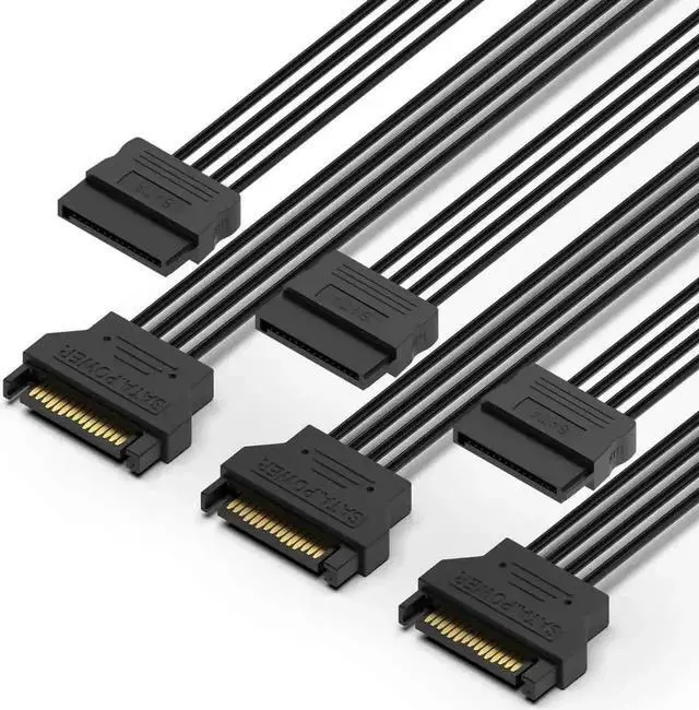 Main image of 3 Pack 15 Pin SATA Power Extension Cable, SATA Male to Female Power Extender Cord for PC Hard Drive, SSD