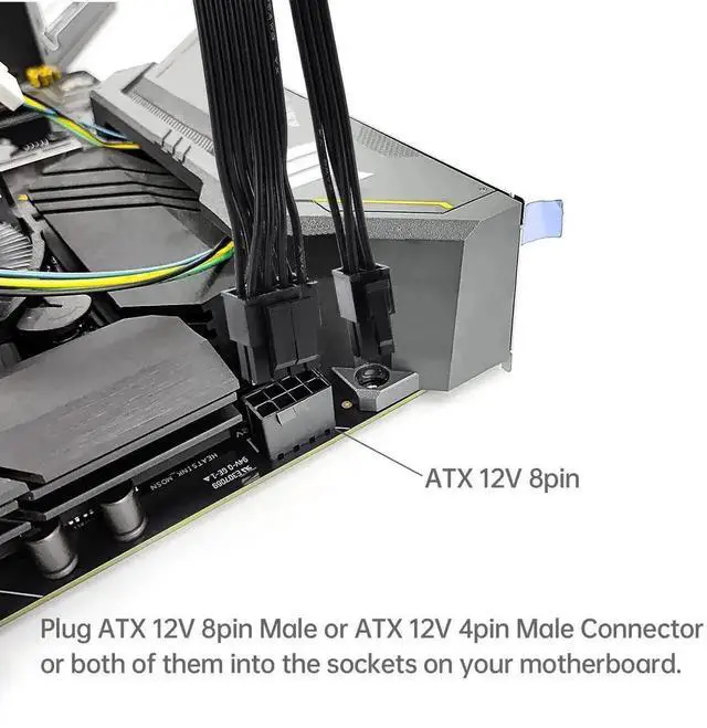 Alt view image 7 of 7 - EPS12V CPU 8 Pin Female to CPU ATX 8Pin (4+4) & ATX 4 Pin Male Power Cable, 10.8 Inch Motherboard EPS 12V Power Adapter Cord