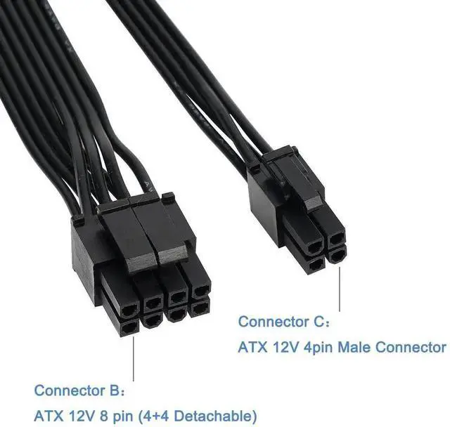 Alt view image 3 of 7 - EPS12V CPU 8 Pin Female to CPU ATX 8Pin (4+4) & ATX 4 Pin Male Power Cable, 10.8 Inch Motherboard EPS 12V Power Adapter Cord