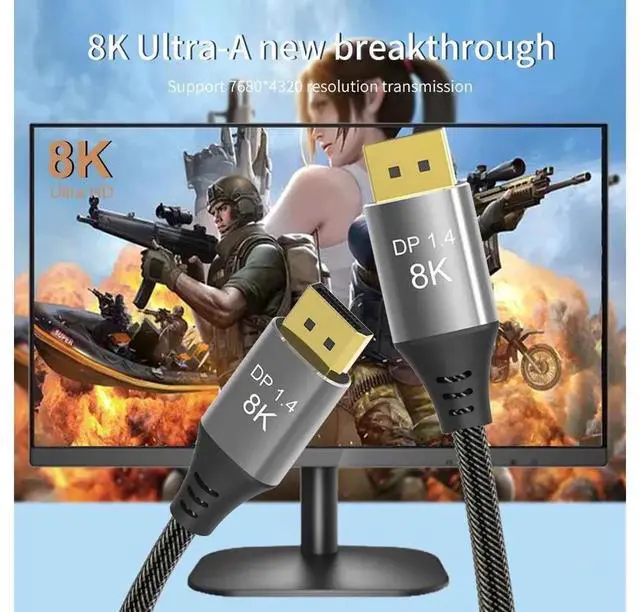 Alt view image 4 of 7 - DisplayPort 1.4 Cable 3.3FT, DP to DP Cable Supports 8K@60Hz, 4K@120Hz, HDR, High Speed Video Cord for Gaming Monitor, Graphics Card, PC, Laptop