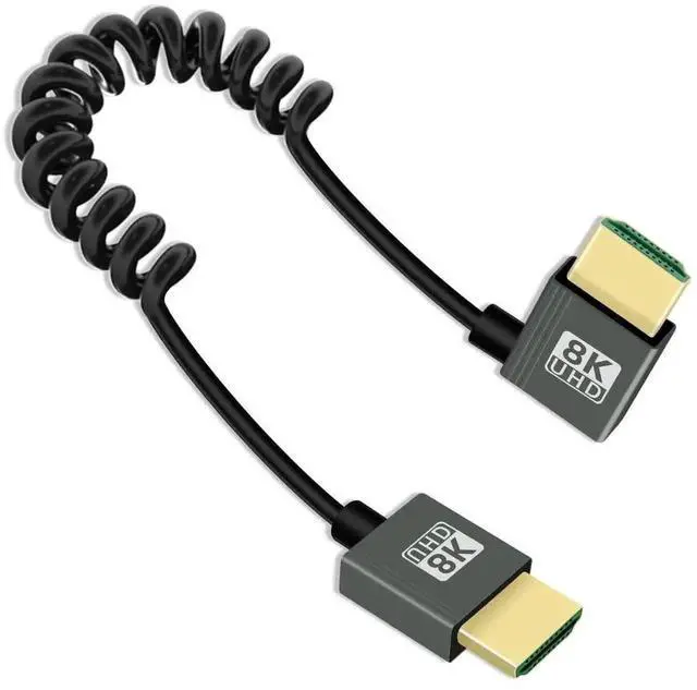 Main image of 8K@60Hz Left Angle Coiled HDMI 2.1 Cable 2.2FT, 90 Degree Short Spring Spiral HDMI to HDMI Cord, 48Gbps Ultra High Speed HDMI Cable for Camera, Capture Card, Tablet, TV, Game Console
