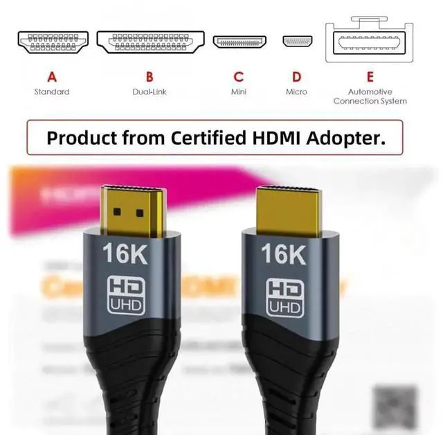 Alt view image 7 of 7 - 16K 8K UHD HDMI 2.2 Cable 1.6FT/0.5M, High Speed HDMI Type-A Male to Male Braided Cord, Support Dynamic HDR for Gaming Monitor, Desktop, Laptop, HDTV