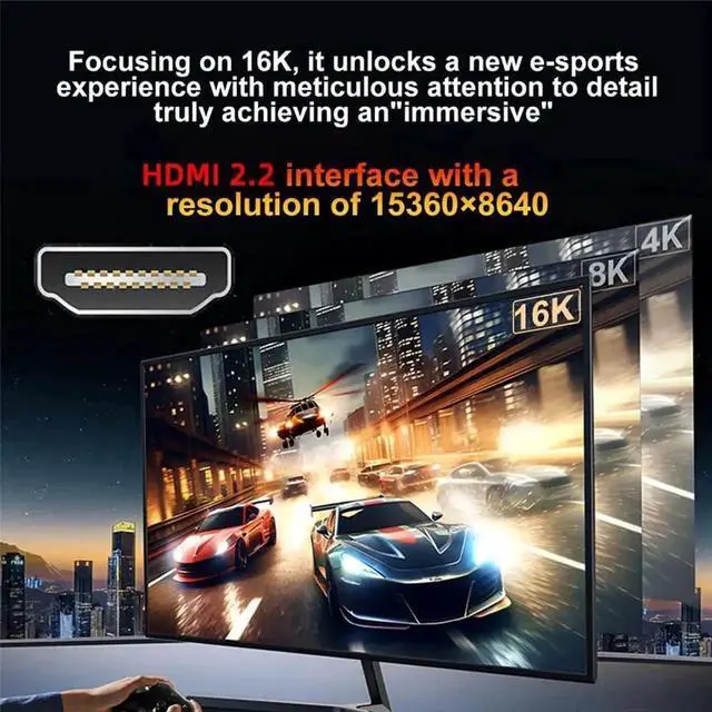 Alt view image 2 of 7 - 16K 8K UHD HDMI 2.2 Cable 1.6FT/0.5M, High Speed HDMI Type-A Male to Male Braided Cord, Support Dynamic HDR for Gaming Monitor, Desktop, Laptop, HDTV