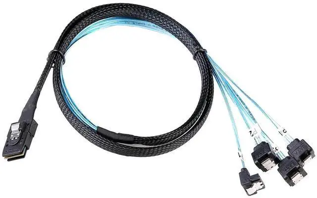 Alt view image 3 of 5 - 1M SFF-8087 to SATA Breakout Cable, Mini SAS to 4 SATA 90 Degree Right Angle Forward Cable, SFF8087 SAS Controller to Hard Drive 3.3FT