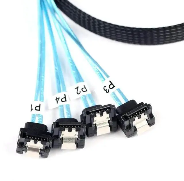 Alt view image 4 of 5 - 1M SFF-8087 to SATA Breakout Cable, Mini SAS to 4 SATA 90 Degree Right Angle Forward Cable, SFF8087 SAS Controller to Hard Drive 3.3FT
