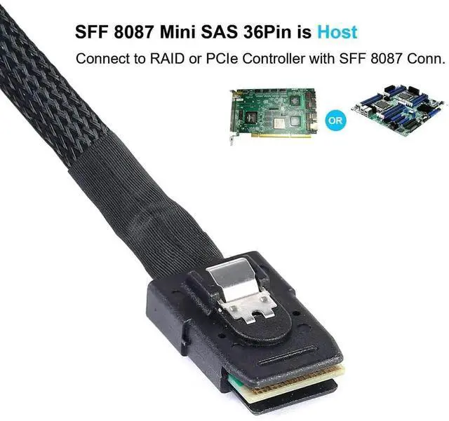 Alt view image 2 of 5 - 1M SFF-8087 to SATA Breakout Cable, Mini SAS to 4 SATA 90 Degree Right Angle Forward Cable, SFF8087 SAS Controller to Hard Drive 3.3FT