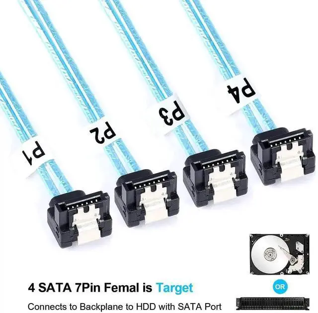 Alt view image 5 of 5 - 1M SFF-8087 to SATA Breakout Cable, Mini SAS to 4 SATA 90 Degree Right Angle Forward Cable, SFF8087 SAS Controller to Hard Drive 3.3FT