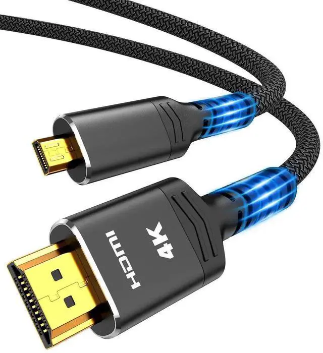 Main image of 6FT 4K Micro HDMI to HDMI Cable, Micro HDMI Male to Standard HDMI Male Nylon Braided Cord, HDMI 2.0 4K@60Hz 2K@165Hz 18Gbps Compatible with Camera, Laptop, Monitor