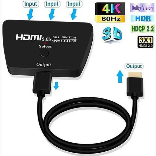 Alt view image 5 of 5 - Torpedo Nova HDMI 2.0 3x1 Switch, 3 In 1 Out HDMI Switcher, Portable 4K@60Hz HDCP 2.2 Manual HDMI Selector for Game Console, Laptop, HDTV, Projector