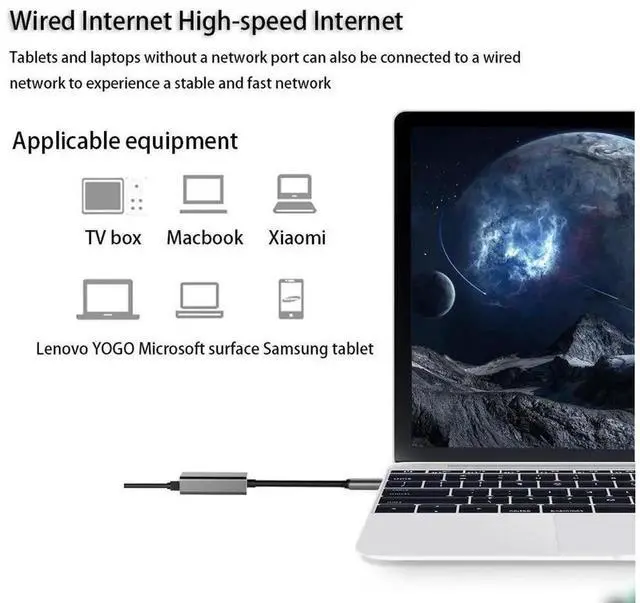 Alt view image 3 of 7 - Type-C to RJ45 Ethernet Adapter, Gigabit & 100Mbps Drive-Free USB-C Network Card, Silver Portable Type-C to RJ45 LAN Converter eokCXOY