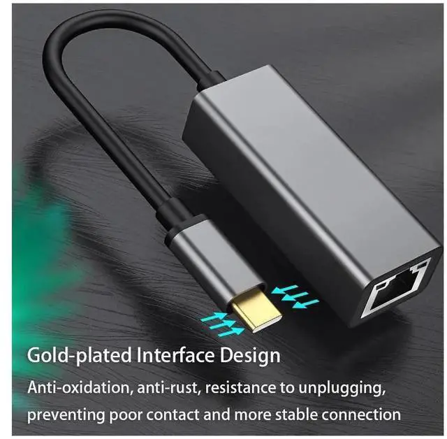 Alt view image 4 of 7 - Type-C to RJ45 Ethernet Adapter, Gigabit & 100Mbps Drive-Free USB-C Network Card, Silver Portable Type-C to RJ45 LAN Converter eokCXOY
