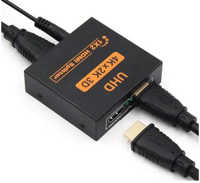 Alt view image 4 of 7 - eokCXOY 1x2 HDMI Splitter with Power Supply, 4K Ultra HD 1 In 2 Out HDMI Signal Splitter, Duplicate Single HDMI Source to Two Displays Simultaneously for HDTV, DVD Player, STB, PC, Laptop