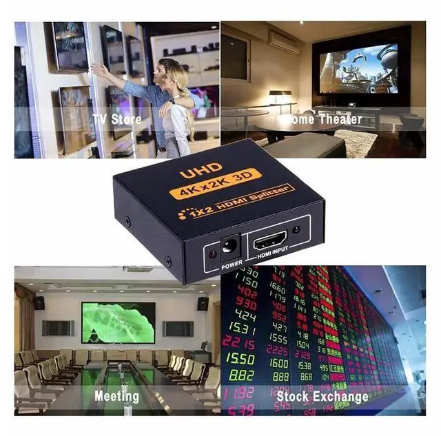 Alt view image 6 of 7 - eokCXOY 1x2 HDMI Splitter with Power Supply, 4K Ultra HD 1 In 2 Out HDMI Signal Splitter, Duplicate Single HDMI Source to Two Displays Simultaneously for HDTV, DVD Player, STB, PC, Laptop