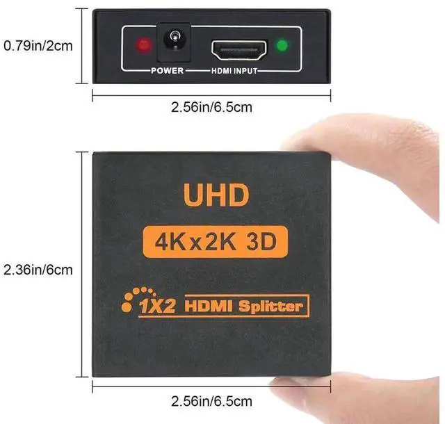 Alt view image 2 of 7 - eokCXOY 1x2 HDMI Splitter with Power Supply, 4K Ultra HD 1 In 2 Out HDMI Signal Splitter, Duplicate Single HDMI Source to Two Displays Simultaneously for HDTV, DVD Player, STB, PC, Laptop