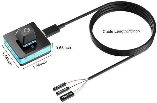 Alt view image 2 of 6 - Desktop External PC Power Button, Computer Motherboard External Power Supply Switch Extension Cable