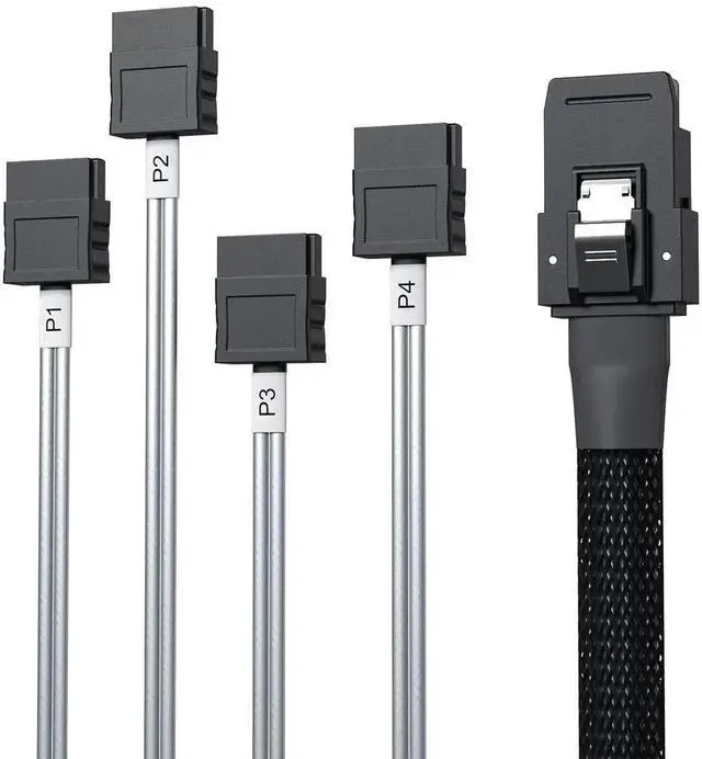 Main image of 0.5M/1.6FT SFF-8087 Mini SAS Breakout Cable, Mini SAS to 4 SATA Fan-Out Cable, 6Gbps High Speed Cord for RAID Controllers, Servers and Storage Enclosures