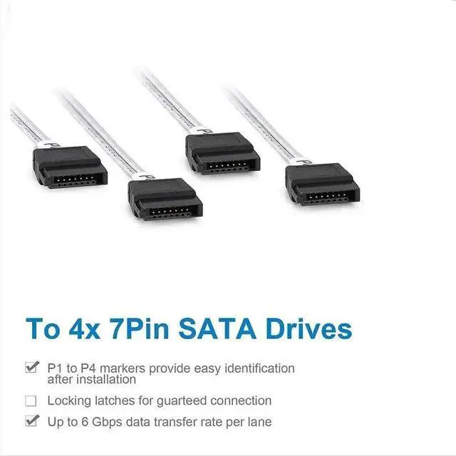 Alt view image 7 of 7 - 0.5M/1.6FT SFF-8087 Mini SAS Breakout Cable, Mini SAS to 4 SATA Fan-Out Cable, 6Gbps High Speed Cord for RAID Controllers, Servers and Storage Enclosures