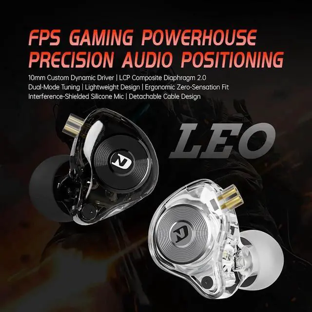 Main image of ND Leo IEM In Ear Monitor Headphones, 10mm Custom Dynamic Driver Earbuds with Dual-Mode Tuning, HiFi Music & Gaming Earphones for Gamers, Musicians, Singers and DJs