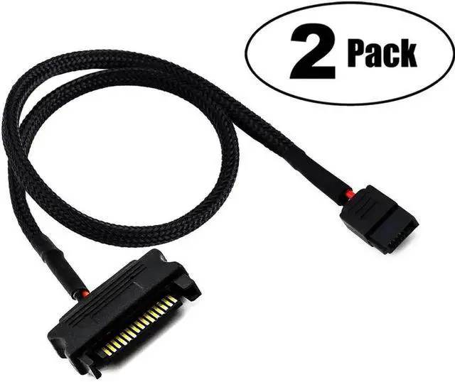 Alt view image 3 of 4 - (2 Pack) 15-Pin SATA Male to 6-Pin Slimline SATA Sleeved Power Adapter Cable, 20 Inches Slimline SATA Power Conversion Cord