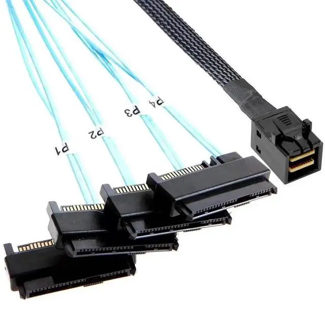 Main image of 1M/3.3FT SFF-8643 Mini SAS to 4×SFF-8482 Breakout Cable, Mini SAS HD to SFF-8482 Hard Drive Cable with SATA Power Adapter