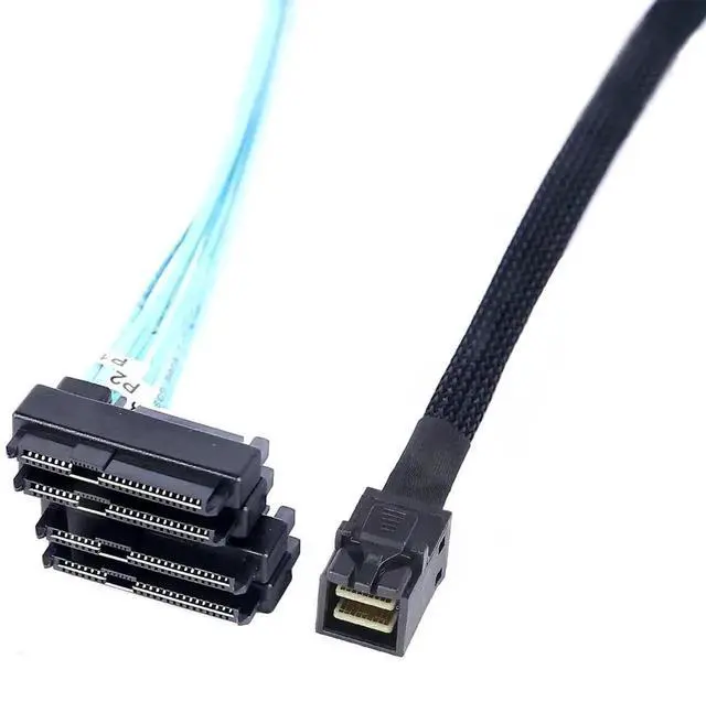 Alt view image 6 of 6 - 1M/3.3FT SFF-8643 Mini SAS to 4×SFF-8482 Breakout Cable, Mini SAS HD to SFF-8482 Hard Drive Cable with SATA Power Adapter