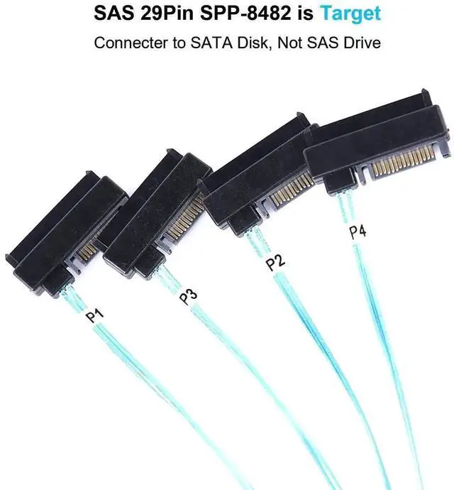 Alt view image 4 of 6 - 1M/3.3FT SFF-8643 Mini SAS to 4×SFF-8482 Breakout Cable, Mini SAS HD to SFF-8482 Hard Drive Cable with SATA Power Adapter