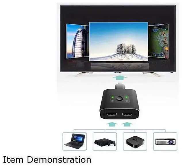 Alt view image 2 of 7 - YXwin Aluminum Bi-Directional HDMI Switch, 2 In 1 Out /1 In 2 Out HDMI Switcher, No External Power Needed, Supports 4K, 3D, 1080P for Xbox, PS4, Roku, HDTV