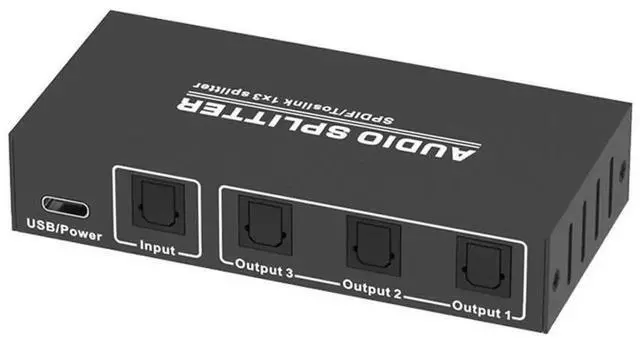 Main image of 3-Way SPDIF Toslink Optical Digital Audio Splitter, 1 Input 3 Outputs Optical Audio Distributor Supports LPCM 2.0, DTS, AC3 Digital Audio Signals