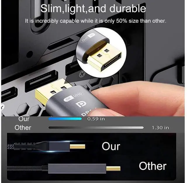 Alt view image 6 of 7 - DisplayPort 1.4 Cable, 3.3FT/1M Grey DP to DP Cord, Supports 8K@60Hz, 4K@240Hz, 2K@144Hz HBR3 High Speed DisplayPort Cable for PC Laptop Gaming Monitor HDTV