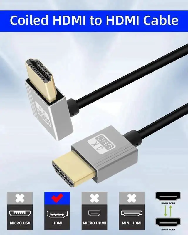 Alt view image 4 of 7 - 4K Up Angle HDMI Coiled Cable 2.2FT, 270 Degree Short HDMI to HDMI Spring Spiral HDMI 2.0 Cord, 18Gbps 4K@120Hz Support for Camera, TV, Capture Cards, Tablet Media Display Connection