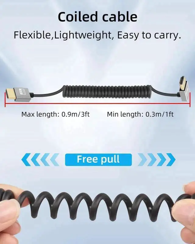 Alt view image 7 of 7 - 4K Up Angle HDMI Coiled Cable 2.2FT, 270 Degree Short HDMI to HDMI Spring Spiral HDMI 2.0 Cord, 18Gbps 4K@120Hz Support for Camera, TV, Capture Cards, Tablet Media Display Connection