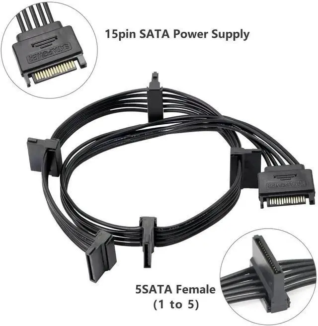 Alt view image 2 of 7 - 15Pin SATA Male to 5 x 15Pin SATA Female Right Angle Power Splitter Cable 50CM, SATA Hard Drive Power Extension Adapter Cord, Right-Angle SATA Splitter for HDD SSD Storage Expansion