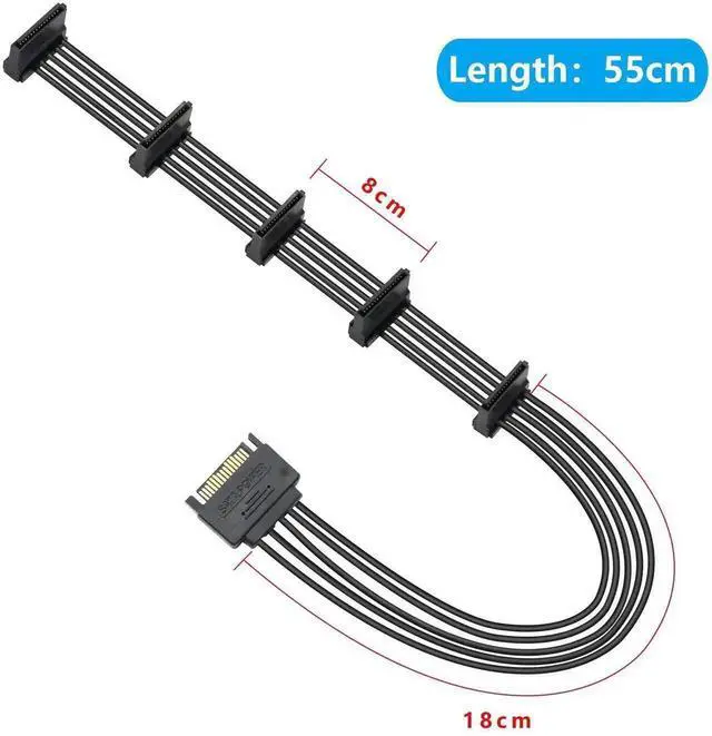 Alt view image 7 of 7 - 15Pin SATA Male to 5 x 15Pin SATA Female Right Angle Power Splitter Cable 50CM, SATA Hard Drive Power Extension Adapter Cord, Right-Angle SATA Splitter for HDD SSD Storage Expansion
